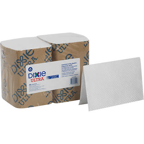 Servilletas para dispensador, Dixie 2-Ply Ultra Interfold Dispenser Paper Napkins, White, Caja 3000 unidades