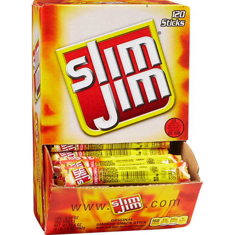 Bocadillo de carne de res, Slim Jim Snack Stick, Original, 0.28 oz, Caja 120 unidades