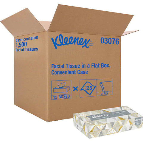 Toallas faciales, Kleenex Facial Tissue, 2-Ply, Flat Box, 125 toallas, Caja 12 unidades