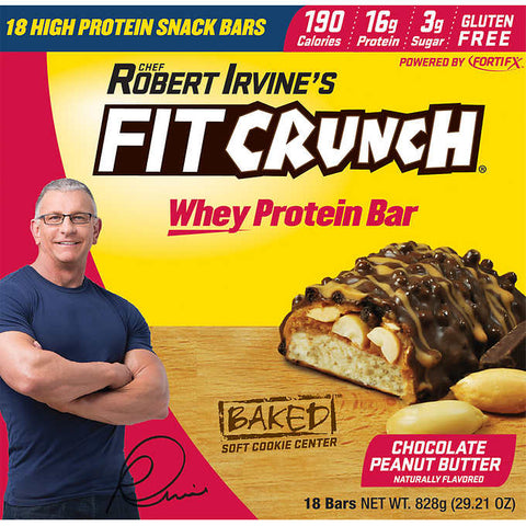 Barra de proteína sin gluten, Fit Crunch Whey Protein Bars, Chocolate Peanut Butter, Caja 18 unidades
