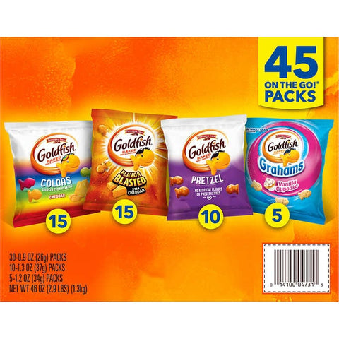 Galletas variadas, Goldfish Baked Snack Crackers, Variety Pack, Caja 45 unidades