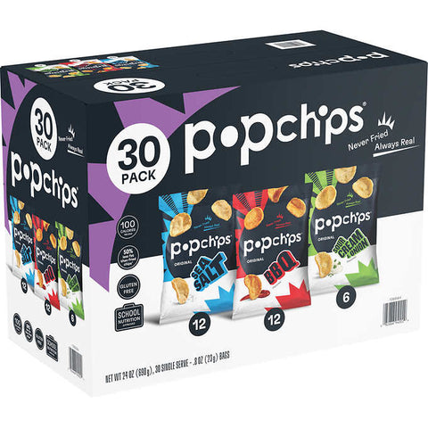 Chips variados, Popchips Potato Chips, Variety Pack, 0.8 oz, Caja de 30 unidades