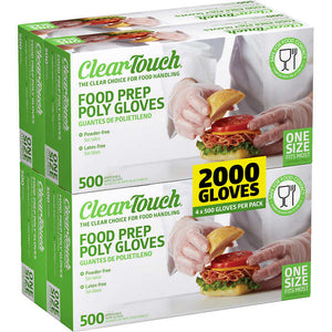 Guantes para manipulación de alimentos, Clear-Touch Food Prep Poly Gloves, One Size, Caja 2000 unidades
