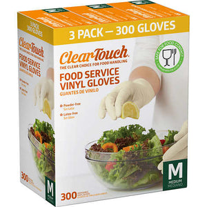 Guantes para manipulación de alimentos "medianos", Clear-Touch Food Service Vinyl Gloves, Medium, Caja 300 unidades