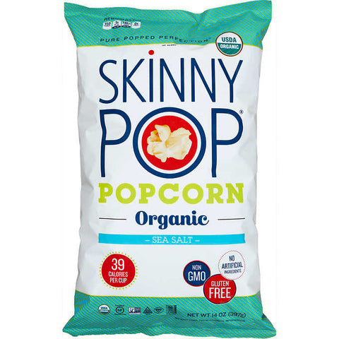 Palomitas de maíz orgánicas, Skinny Pop Organic Popcorn, Sea Salt, Bolsa 397 gr