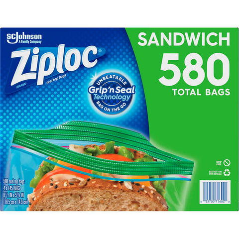 Bolsa de plástico para sandwich, Ziploc Sandwich Bags, Caja 580 unidades