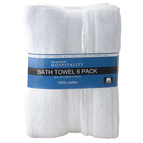 Toalla 100% algodón, Grandeur Hospitality 100% Cotton Bath Towels, White, Paquete 6 unidades