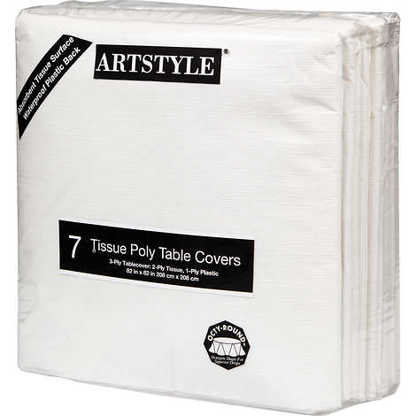 Cobertor de poliéster, Artstyle Octy-Round Tissue Poly Table Covers, 82" x 82", White, Paquete 7 unidades