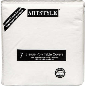 Cobertor de poliéster, Artstyle Octy-Round Tissue Poly Table Covers, 82" x 82", White, Paquete 7 unidades