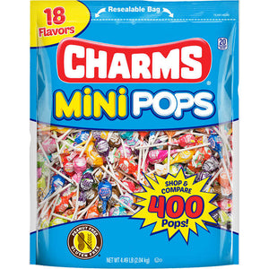 Mini Chupetas variadas, Charms Minipops, Assorted Flavors, Bolsa 400 unidades