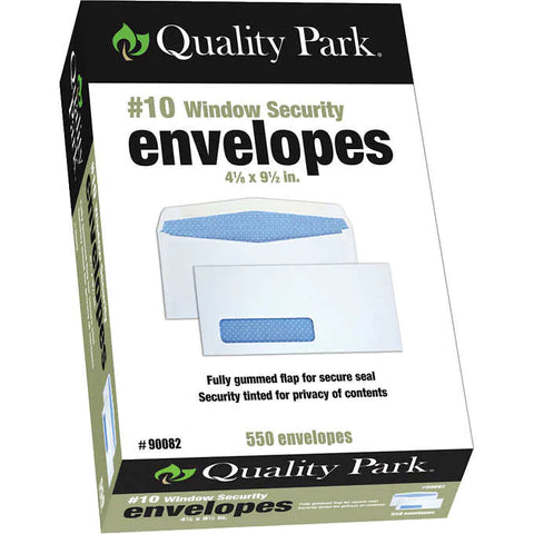 Sobre de seguridad, Quality Park #10 Security Window Envelopes, 24 lb, White, Caja 550 unidades