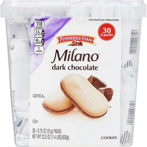 Galletas con chocolate oscuro, Milano Cookies, Dark Chocolate, 0.75 oz, Caja 30 unidades
