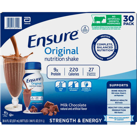 Merengada Ensure Nutrition Shake Milk Chocolate. Botella 8 oz. Caja 30 unidades