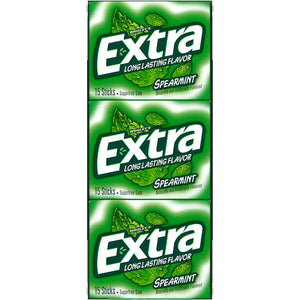 Chicle sabor a hierbabuena sin azúcar, Extra Mint Sugar Free Chewing Gum, 15 piezas, Caja 12 unidades