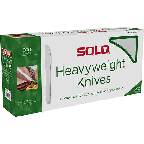 Cuchillos plásticos, Solo Plastic Knife, Heavyweight, White, Caja 500 unidades