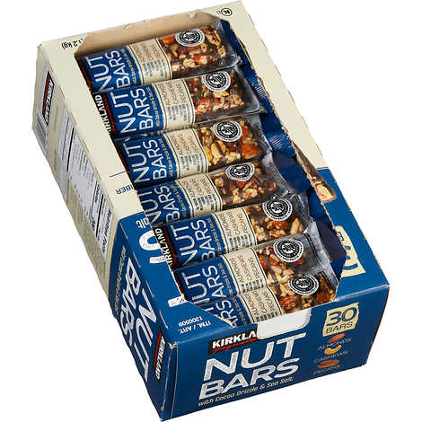 Barras de nueces, Kirkland Signature Nut Bars with Cocoa Drizzle & Sea Salt, 1.41 oz, Caja 30 unidades