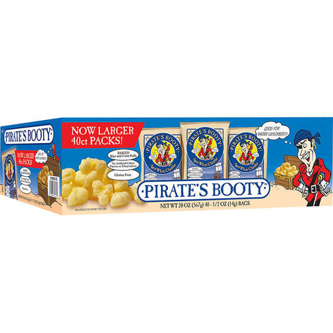 Puffs de arroz y maíz, Pirate's Booty Baked Rice and Corn Puffs, White Cheddar, 0.5 oz, Caja 40 unidades