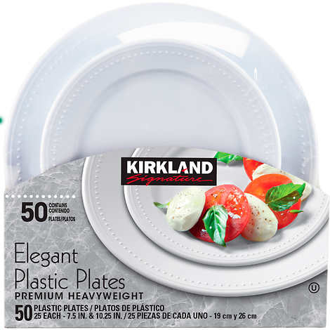 Plato plástico elegante, Kirkland Signature Elegant Plastic Plate, White, Paquete 50 unidades