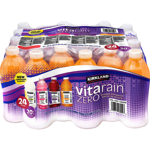 Agua saborizada, Kirkland Signature Vita Rain Zero, Variety Pack, 20 fl oz, Caja 24 unidades