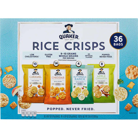 Crisps de arroz variados, Quaker Rice Crisps, Variety Pack, Caja 36 unidades