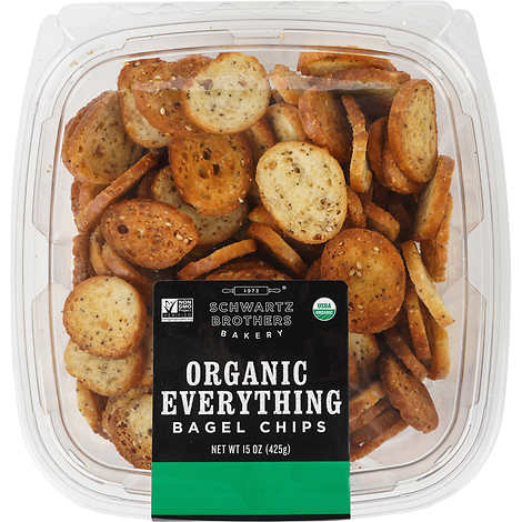 Chips Bagels Orgánicos, Schwartz Brothers Bakery Organic Everything Bagel Chips, Container 15 oz