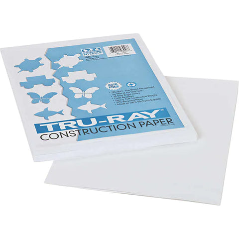 Papel de construcción color blanco, Pacon Tru-Ray Construction Paper, White, 9" x 12", Paquete 50 hojas