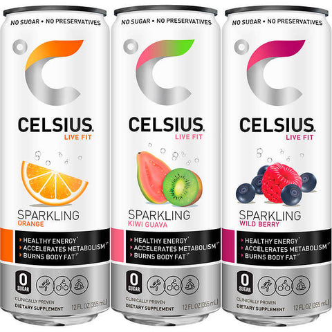 Bebida Energizante, Celsius Live Fit Sparkling Fitness Drink, Variety Pack, 12 fl oz, Caja 15 unidades