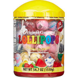 Chupetas gourmet variadas, Original Gourmet Lollipops, Variety Pack, Envase 50 unidades