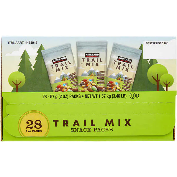 Mix de dulces y nueces, Kirkland Signature Trail Mix Snack Packs, 2 oz, Caja 28 unidades