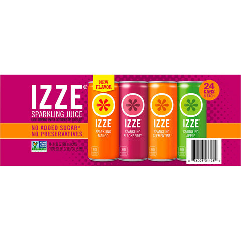 Jugo gasificado IZZE Sparkling Juice Beverage, Variety Pack, 8.4 fl oz, Caja 24 unidades