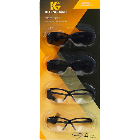 Lentes de seguridad variados, KleenGuard Nemesis Wraparound Safety Glasses, Multi Pack, Paquete 4 unidades
