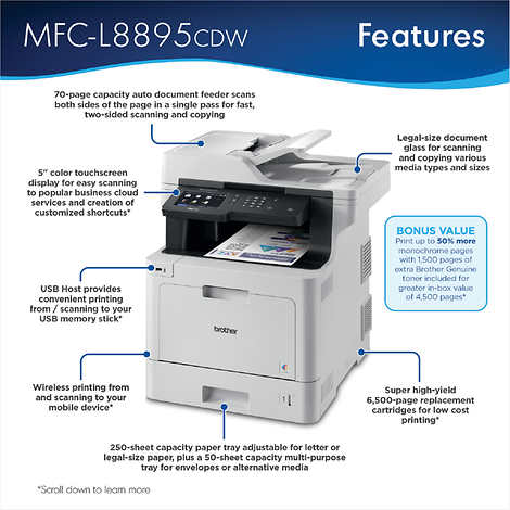 Impresora Multifuncional, Brother MFC-L8895CDW Business Color Laser All-in-One Printer