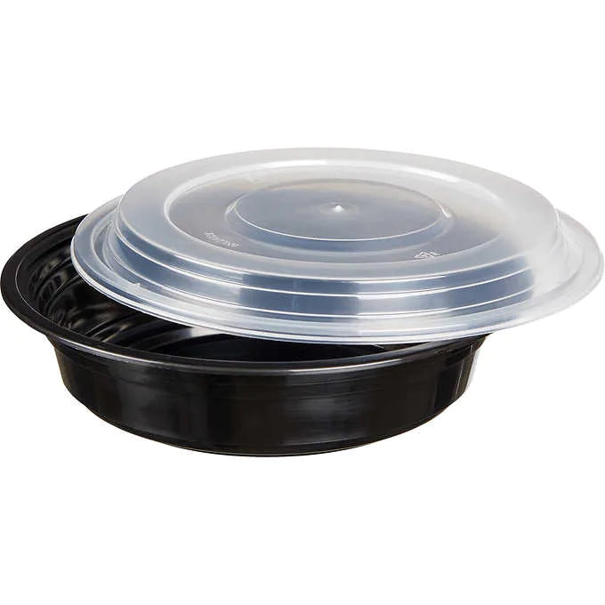 Envase plástico redondo para delivery, Vital International Solutions Round Container and Lid, 48 oz, Caja 100 unidades