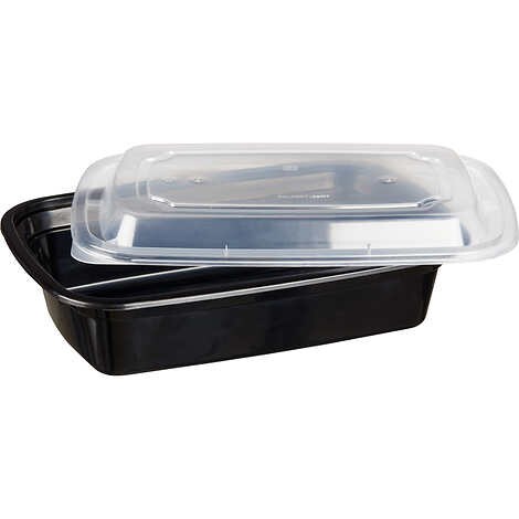 Envase plástico rectangular para delivery, Vital International Solutions Rectangle Container and Lid, 38 oz, Caja 150 unidades