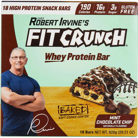 Barra de proteína sin gluten, Fit Crunch Whey Protein Bars, Mint Chocolate Chip, Caja 18 unidades