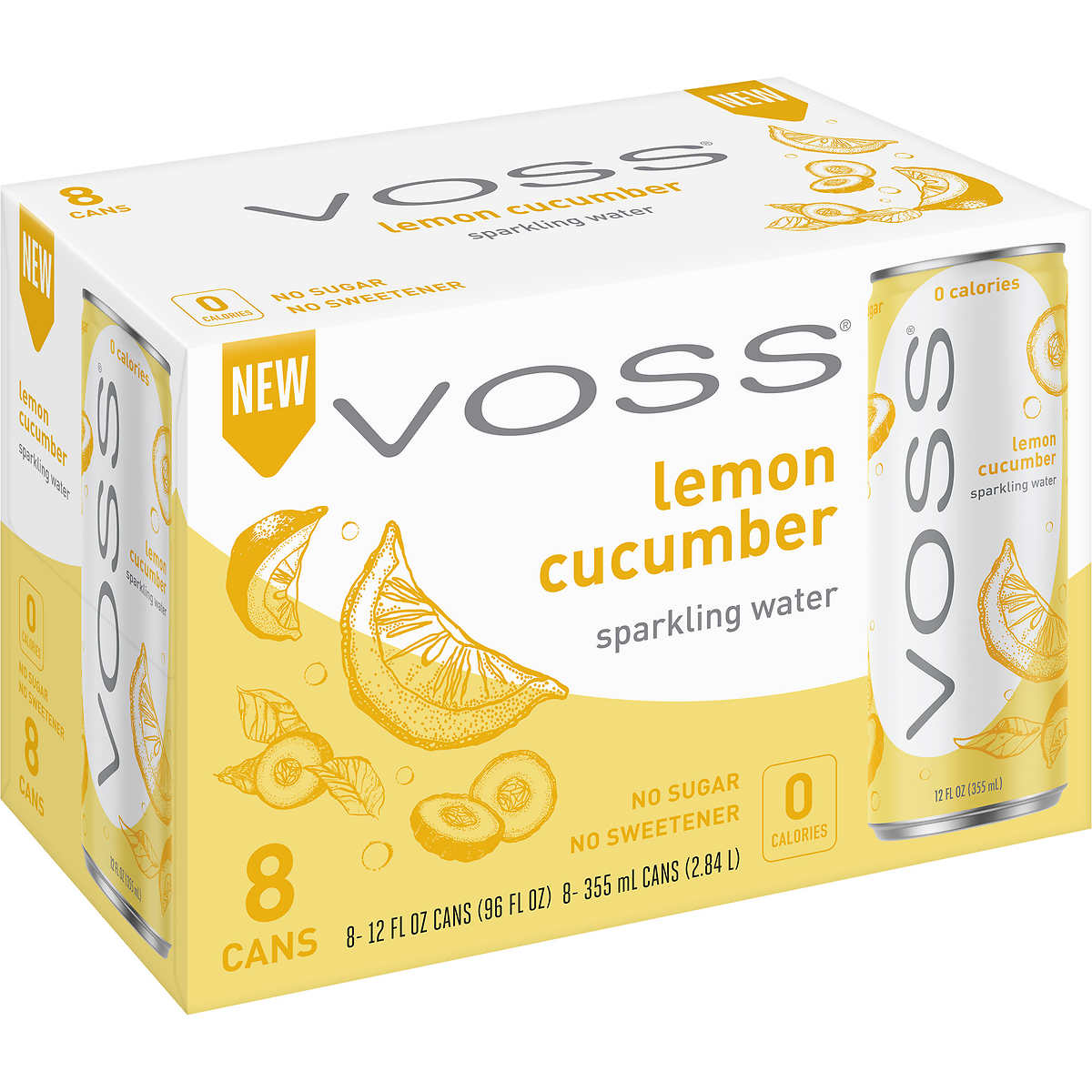 Agua gasificada Voss Sparkling Water, Lemon Cucumber, 12 fl oz, Caja 24 unidades