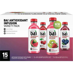 Infusión antioxidante, Bai Antioxidant Infusion, Hillside Variety Pack, 18 fl oz, Caja 15 unidades