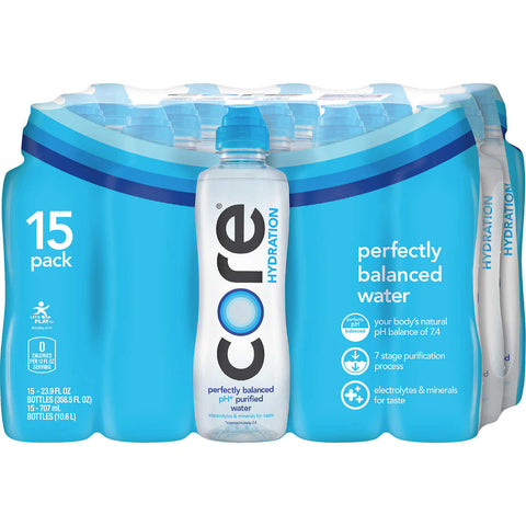 Agua purificada, CORE Hydration Purified Water, Sport Cap, 23.9 fl oz, Caja 15 unidades