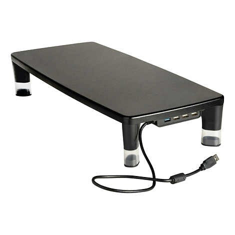 Stand para monitores, 3M Adjustable Monitor Stand, 4-Port USB Hub, 21.6"W x 9.4"D x 2.7" - 3.9"H, Black