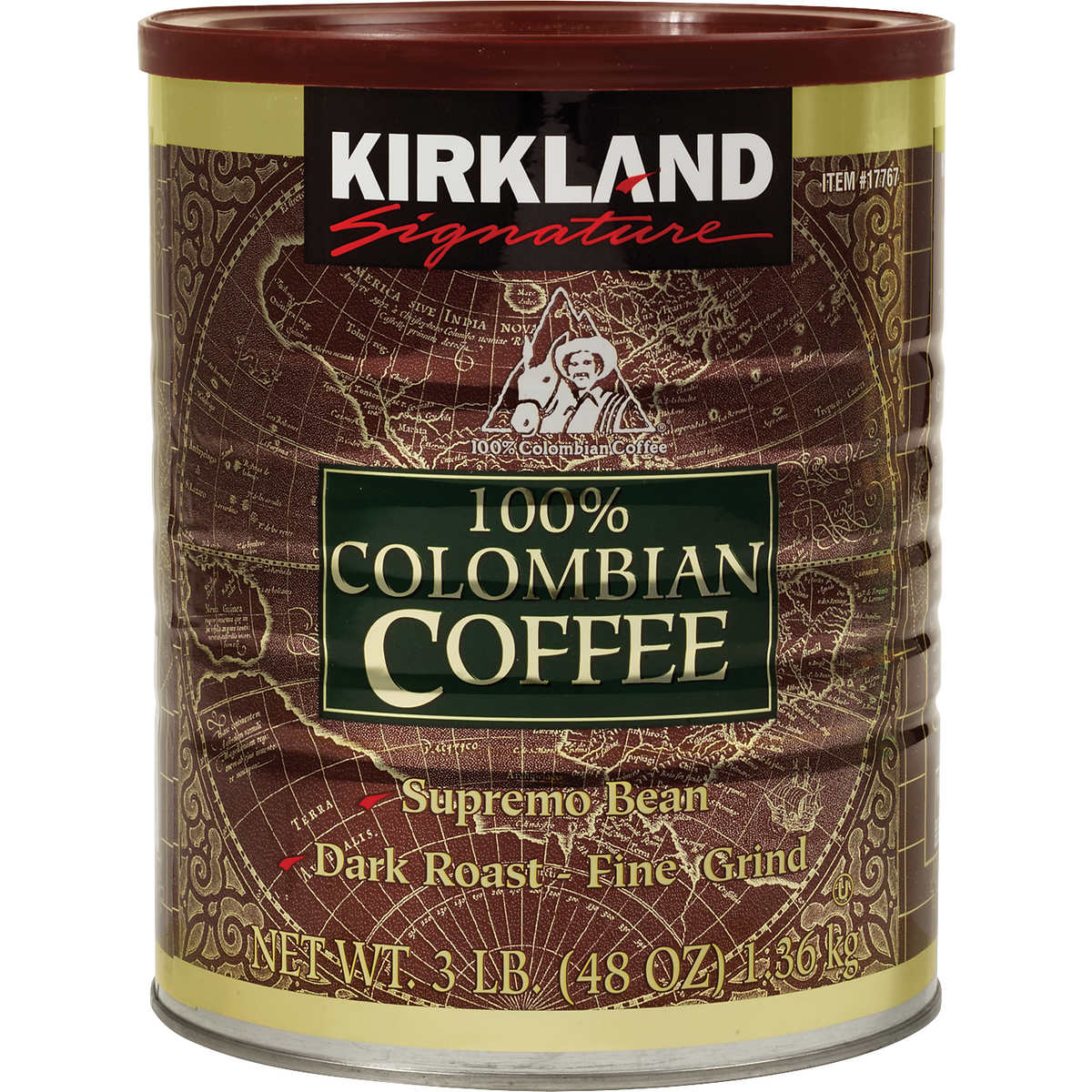 Café Colombiano Kirkland Signature 100% Colombian Ground Coffee, Dark, Lata 1.5 kg