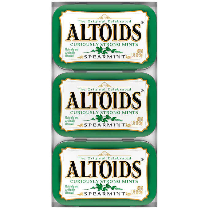 Caramelo de Mentas sabor a hierbabuena, Altoids Breath Mints, Hard Spearmint Candy, 1.76 oz, Caja 12 unidades