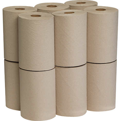 Rollo de toallas de papel, Marathon Recycled Dispenser Roll Towels, Non-perforated, 7.87" x 350', Brown, White, Caja 12 unidades