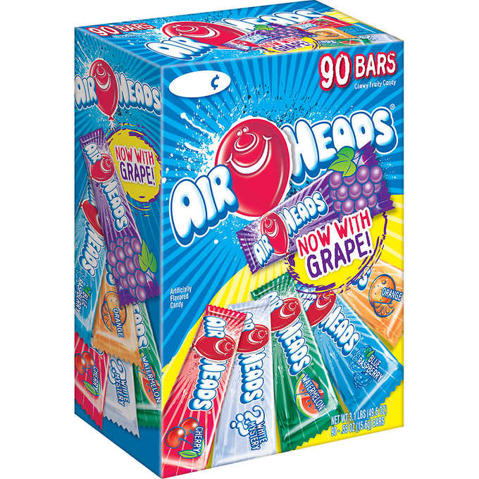 Barras de caramelo masticable, AirHeads, Variety Pack, 0.55 oz, Caja 90 unidades