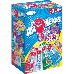 Barras de caramelo masticable, AirHeads, Variety Pack, 0.55 oz, Caja 90 unidades