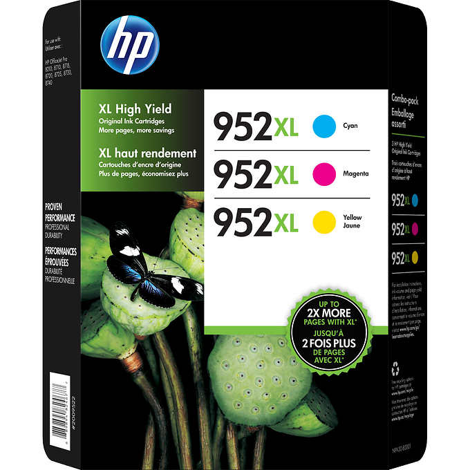 Combo Tinta para impresora, HP 952XL Ink Cartridge, High Yield, Cyan/Magenta/Yellow, Caja 3 unidades