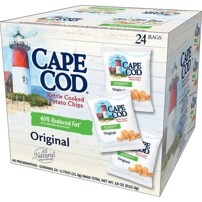 Chips tipo Kettle, Cape Cod Kettle Cooked Potato Chips, Original, 0.75 oz, Caja 24 unidades