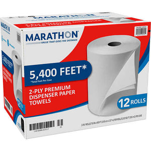 Rollo de toallas de papel, Marathon Dispenser Roll Towels, Non-perforated, 7.8" x 450', White, Caja 12 unidades