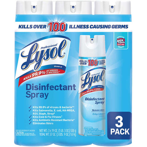 Desinfectante en spray, Lysol Disinfectant Spray, Crisp Linen, 19 oz, Caja 3 unidades