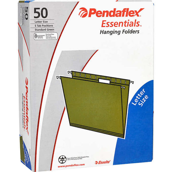 Carpeta para gaveta, Pendaflex Hanging Folder, 1/5-Cut Tab, Letter, Standard Green, Paquete 50 unidades