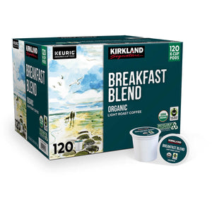 Café K-Pods Kirkland Signature Organic Breakfast Blend Coffee, Light, Keurig K-Cup Pods, Caja 120 unidades
